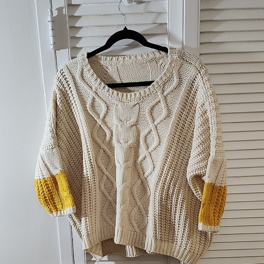 Chunky Knit Sweater with Yellow Accents